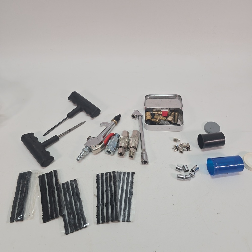 Victor Heavy Duty Tire Repair Kit 23 Plugs Air Hose Attachments Valve Stem Repai